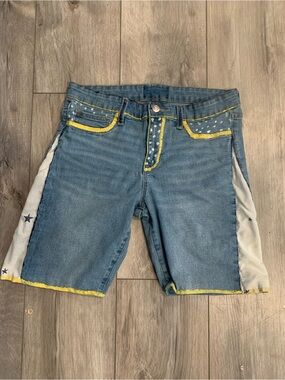 Women’s Blue Denim Shorts with Yellow Trim